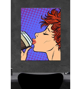 Kahve Içen Kadın Ahşap Poster (27x18)