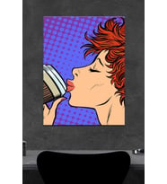 Kahve Içen Kadın Ahşap Poster (27x18)