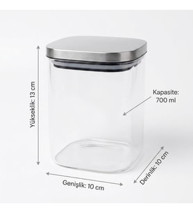700ml Sızdırmaz Vakumlu Metal Kapaklı Borosilikat Cam Kavanoz – Hava Geçirmez & Dayanıklı Gıda Saklama Kabı (10cm x 13cm)