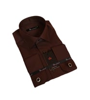 Kahverengi Rahat Kesim Micro Kumaş Kol Düğmeli Regular Fit Erkek Gömlek - 190-11