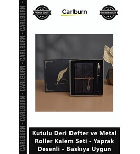 Özel Üretim Vip Logo Kutulu Deri Defter Metal Roller Kalem Seti Yaprak Desenli Baskıya Uygun