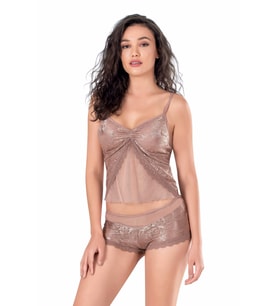 Primoda Vizon Jakarlı Babydoll Şort Takımı 9123