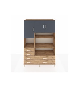 Hyperion Dolap 9 Raflı 6 Çekmeceli 3 Kapaklı 132x44x195 Çam-Antrasit/Çam