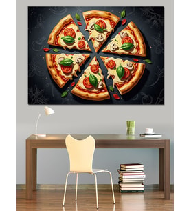 Dilimlenmiş Taze Sebzeli Pizza Görseli Dekoratif Kanvas - Mdf Ahşap Tablo