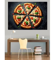 Dilimlenmiş Taze Sebzeli Pizza Görseli Dekoratif Kanvas - Mdf Ahşap Tablo
