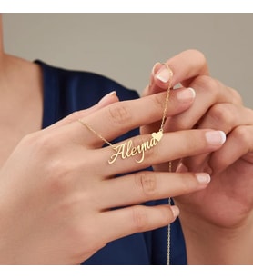 Kişiye Özel 925 Ayar Gümüş Mini Kalp İsim Kolye (Gold)
