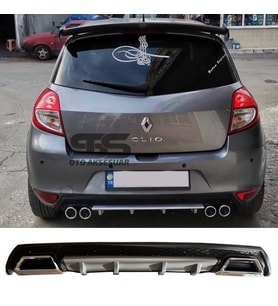 Renault Clio 3 Difüzör Arka Tampon Eki 2 Egzoz Çıkışlı Gri Lüx Tip