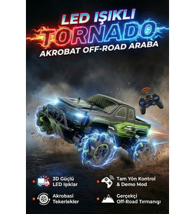 Tornado Uzaktan Kumandalı Işıklı Drift Arabası 4x4 Akrobat Off-Road Jeep 2.4Ghz Şarjlı Araba