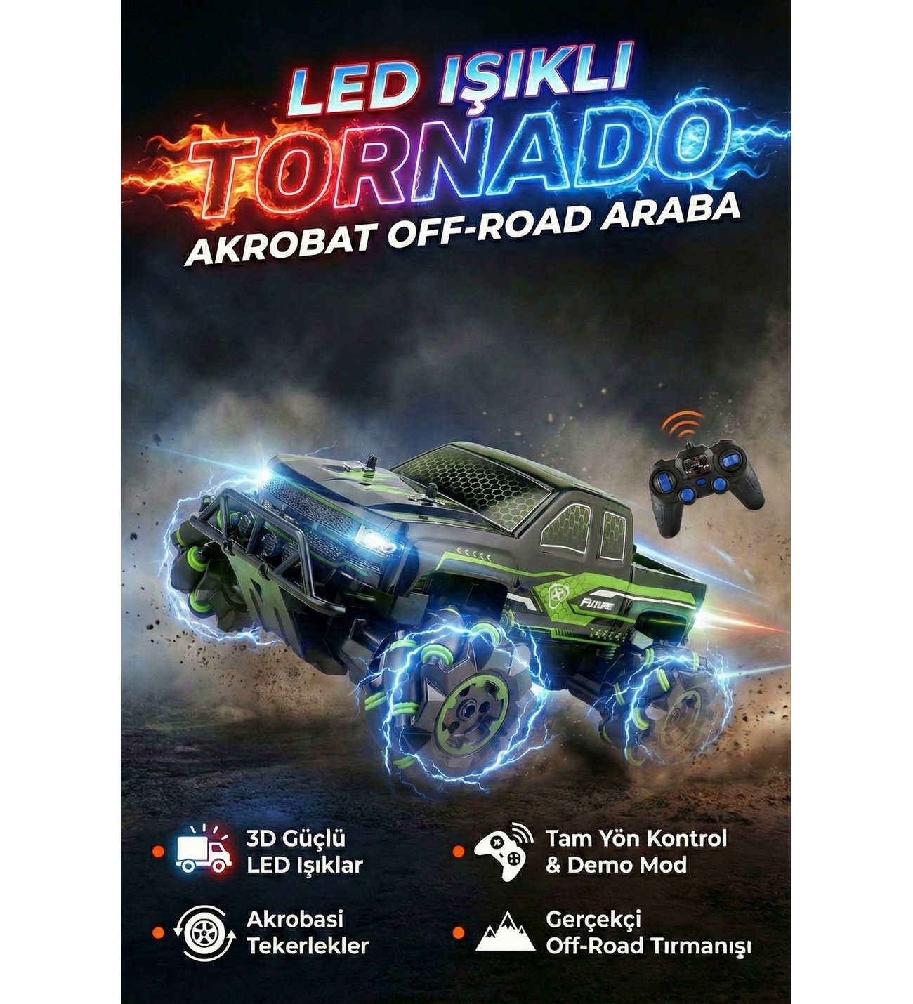 サーティーフォー 34 ADVANCEMENT HSR-70 Tornado Uzaktan Kumandalı Işıklı Drift Arabası 4x4 Akrobat Off