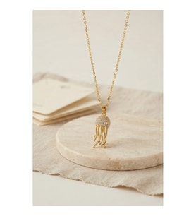 Mey İthalat® 316L Çelik Zincir Gold Renk Zirkon Taşlı Jellyfish Model Kolye