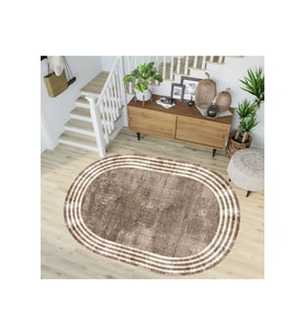 Eliana Home Baskılı, Yıkanabilir Kaymaz Taban Oval Halı LNA7189-HT487 100x150 cm (Kahverengi)