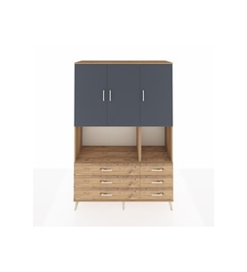 Hyperion Dolap 6 Raflı 6 Çekmeceli 3 Kapaklı 132x44x195 Çam-Antrasit/Çam