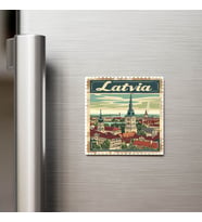 Letonya Latvia - Posta Pulu Temalı Ülke - Baskılı Buzdolap Magneti Kare - 9x9 cm
