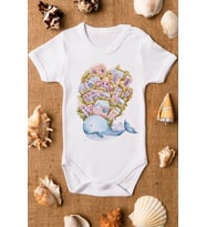 Unisex Beyaz Bebek Balina Baskılı Çıtçıtlı Body