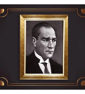 Altın Varaklı Çerçeveli Paspartulu Atatürk Tablo z5197 (Gold)