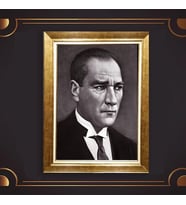 Altın Varaklı Çerçeveli Paspartulu Atatürk Tablo z5197 (Gold)
