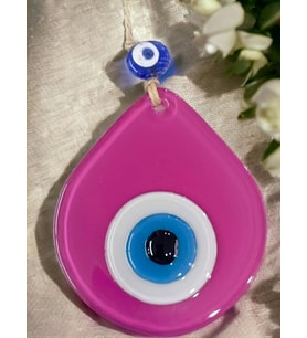 Orta Boy Pembe Damla Desen Nazar Boncuklu Duvar Dekoru Cam Duvar Süsü