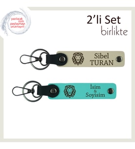 Aslan Figürlü Tarz Sahibi Hediyelik, Erkek Sevgiliye Kişisel Yazılı Anahtarlık, Sütlü Kahve-Turkuaz
