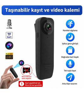 A18 Mini Yaka Kamerası 1080P Full HD Sesli Video Kaydedici Gece Görüşlü Hareket Algılamalı Taşınabilir Vücut Kamerası