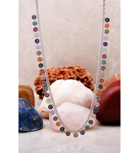 Mix Taşlı Rodyumlu Gümüş Choker Kolye 7222