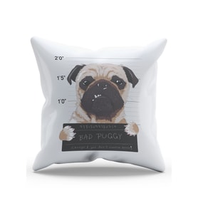 Moud's Çift Tarafı Baskılı Bad Puggy Köpek Desenli Süet Kırlent Kılıfı - PL773