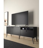 Wood'n Love Atoka 160 Cm Metal Ayaklı Dolaplı, Minifiks Bağlantı Tv Ünitesi - Siyah / Siyah