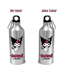 Metal Gumus Kancalı Baskılı Su Matarası 600ml. (413)