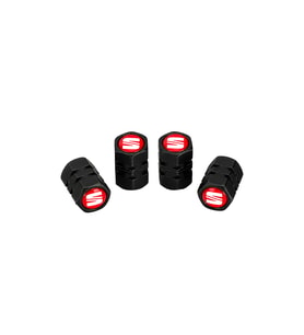 Seat Logo Baskılı Universal Sibop Kapağı Seti - Siyah & Kırmızı (4 Adet)