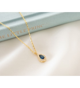 925 Ayar Gümüş Eylül Ayı Doğum Taşı ( Sapphire ) Damla Kolye