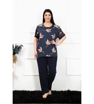 Kadın 5XL-6XL-7XL-8XL Büyük Beden Kısa Kol Pijama Takım Lacivert
