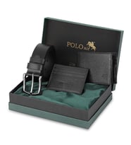 Polo Air Erkek %100 Hakiki Deri Cüzdan Kartlık Kemer Kombin Set Siyah Renk M-8003-S (Siyah)