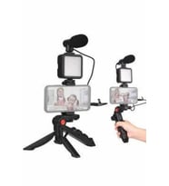 Telefon Tutucu Mini Mikrofonlu Tripod Vlog Çekim Video
