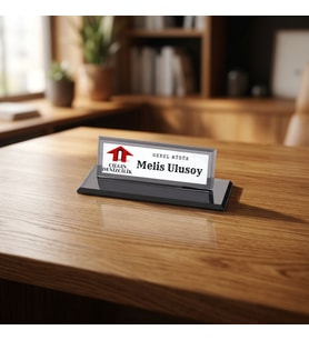 Kurumsal Logolu Kişiye Özel Kristal Masa İsimliği - Firmaya Özel Cam Ofis Aksesuarı