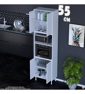 Eliusta Bade 55 cm Fırın Dolabı 4 Kapaklı Açık Raflı Çok Amaçlı Mutfak Kiler Dolabı Banyo Dolabı Boy Dolabı