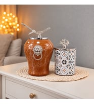 Dekoratif Obje Aslanlı Kahverengi Mermer Silindir Ceramic Desen GÜMÜŞ - Feray Home