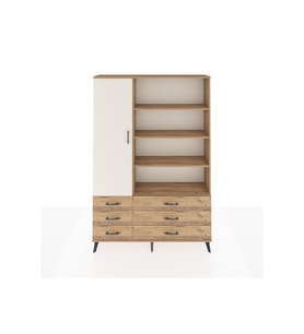 Arges Dolap 8 Raflı 6 Çekmeceli Tek Kapaklı  132x30x195 Çam-Aytaşı/Çam