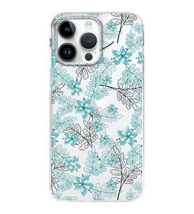 Apple iPhone 14 Pro Max Uyumlu Kapak Floral Su Yeşili Tasarımlı Şeffaf Silikon Kılıf