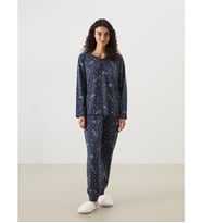 LCW DREAM Lacivert Bağlamalı Yaka Baskılı Kadın Pijama Takımı