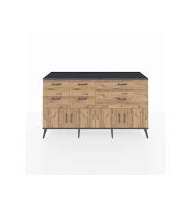 Kronos Konsol Tek Raflı 6 Çekmeceli 4 Kapaklı 176x59x99 Antrasit-Çam