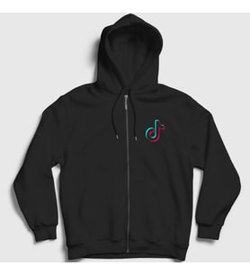 Presmono Unisex Siyah Logo Sosyal Medya Tiktok Fermuarlı Kapüşonlu Sweatshirt 485987tt