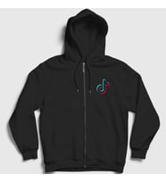 Presmono Unisex Siyah Logo Sosyal Medya Tiktok Fermuarlı Kapüşonlu Sweatshirt 485987tt