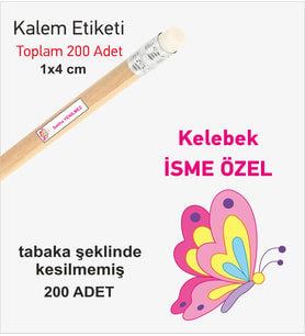 Öğrenci Etiketi Isimli Kelebek Okul Kalem Etiketi Kalem Sticker 4*1 cm 290 Adet