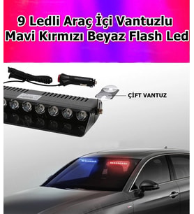 NKT GROUP 9 Ledli Araç İçi Vantuzlu Mavi Kırmızı Beyaz Flash Led