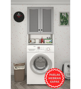 Kenzlife membran çamaşır makinesi dolabı sinem gribyz panjur 180*066*30 mebran kapak MDF gövde kiler kapaklı arkalıklı (Beyaz-Gri)