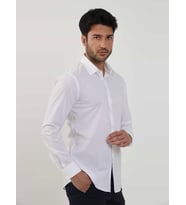 Beyaz Erkek Slim Fit Düz Brent Yaka Uzun Kol Gömlek