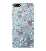 Huawei Y7 2018 Uyumlu Kapak Floral Mavi Tasarımlı Şeffaf Silikon Kılıf