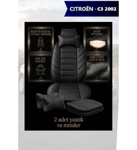 citron c3 2002 Koltuk ve Kılıf uyumlu Minder Lüks Yastık Siyah 2 Minder 2 Yastık