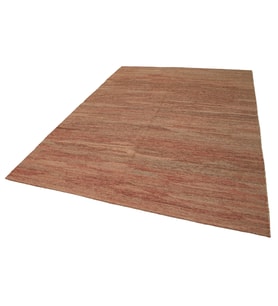 Kırmızı Kilim Salon Kilimi El Dokuma Soyut Desenli Modern Melanj Yüzeyli Kiremit Renkli