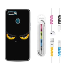 Oppo A5S A15 A16 A54 A55 A73 A74 Kılıf Kablo Koruma Spiral Silikon Black Eyes 1644