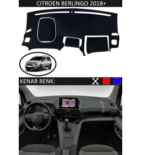 Citroen Berlingo 2018+ Modelleri Için Uygun Torpido Koruma Halısı Siyah Kenar Renk Siyah